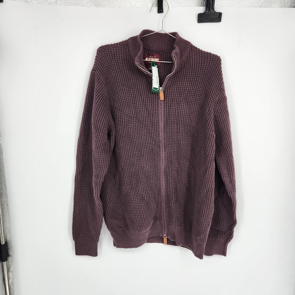 Alesbury Mens Purple Large Cotton Full Zip Cardigan NWT